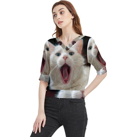 Wow Kitty Cat From Fonebook Quarter Sleeve Blouse by 2853937