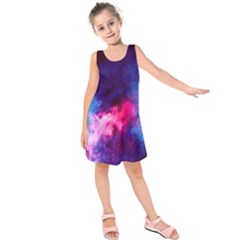 Colorful Pink And Blue Disco Smoke - Mist, Digital Art Kids  Sleeveless Dress