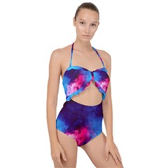 Colorful Pink And Blue Disco Smoke - Mist, Digital Art Scallop Top Cut Out Swimsuit by picsaspassion