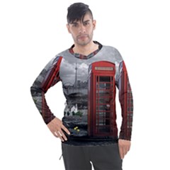 London Calling With Classic British Phonebooth - Bw & Color From Fonebook Men s Pique Long Sleeve Tee