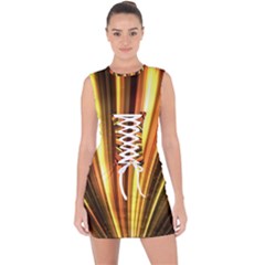Energy Flash Futuristic Glitter Lace Up Front Bodycon Dress by Dutashop