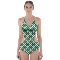 Pattern Texture Geometric Pattern Green Cut-out One Piece Swimsuit by Dutashop