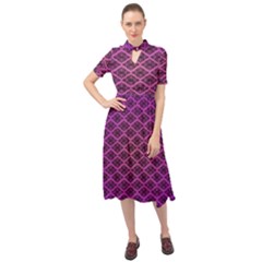 Pattern Texture Geometric Patterns Purple Keyhole Neckline Chiffon Dress by Dutashop