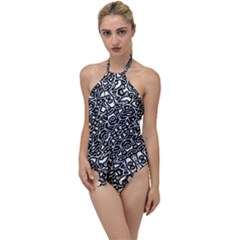 Interlace Black And White Pattern Go With The Flow One Piece Swimsuit by dflcprintsclothing