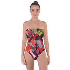 Maze Abstract Texture Rainbow Tie Back One Piece Swimsuit by Dutashop