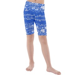 Blue Flowers Kids  Mid Length Swim Shorts by Eskimos