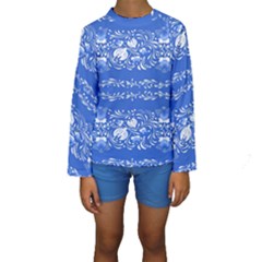 Blue Flowers Kids  Long Sleeve Swimwear by Eskimos