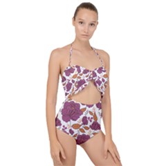 Pink Flowers Scallop Top Cut Out Swimsuit by goljakoff