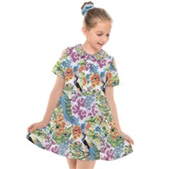 Flowers And Peacock Kids  Short Sleeve Shirt Dress by goljakoff