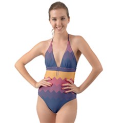 Flat Autumn Zigzag Palette Halter Cut-out One Piece Swimsuit by goljakoff