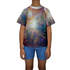 Colorful Galaxy Kids  Short Sleeve Swimwear by ExtraGoodSauce