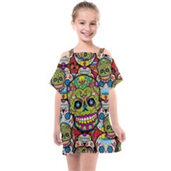 Sugar Skulls Kids  One Piece Chiffon Dress by ExtraGoodSauce