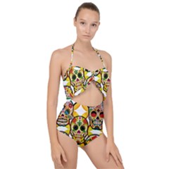 Sugar Skulls Scallop Top Cut Out Swimsuit by ExtraGoodSauce