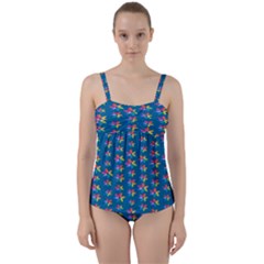 Rainbowcolor Twist Front Tankini Set by Sparkle