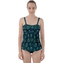 Watercolor Peacock Feather Pattern Twist Front Tankini Set View1