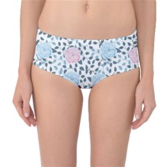 Cute Light Pink And Blue Modern Rose Pattern Mid-waist Bikini Bottoms by Grafftimi