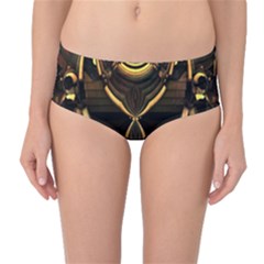 Black And Gold Abstract Line Art Pattern Mid-waist Bikini Bottoms by CrypticFragmentsDesign