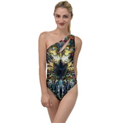 Multicolor Floral Art Copper Patina  To One Side Swimsuit by CrypticFragmentsDesign