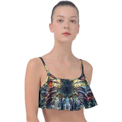Multicolor Floral Art Copper Patina  Frill Bikini Top by CrypticFragmentsDesign