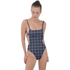 Gray Plaid Tie Strap One Piece Swimsuit by goljakoff
