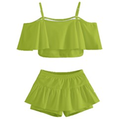 Acid Green Kids  Off Shoulder Skirt Bikini by FabChoice