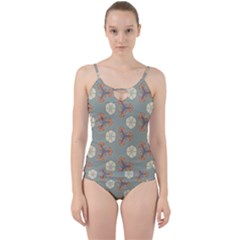 Flowers Leaves  Floristic Pattern Cut Out Top Tankini Set by SychEva