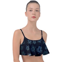 Blue Turtles On Black Frill Bikini Top by contemporary