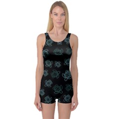 Blue Turtles On Black One Piece Boyleg Swimsuit by contemporary