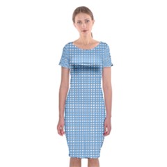 Blue Knitted Pattern Classic Short Sleeve Midi Dress by goljakoff