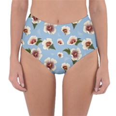 Delicate Hibiscus Flowers On A Blue Background Reversible High-waist Bikini Bottoms by SychEva