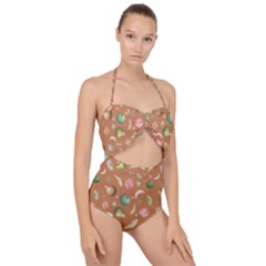 Watercolor Fruit Scallop Top Cut Out Swimsuit by SychEva