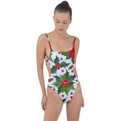 Christmas Berry Tie Strap One Piece Swimsuit by goljakoff
