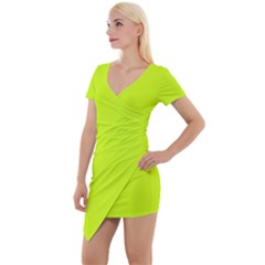 Arctic Lime Short Sleeve Asymmetric Mini Dress by FabChoice