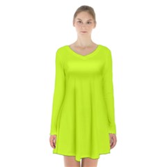 Arctic Lime Long Sleeve Velvet V-neck Dress by FabChoice