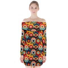 Multicolor Geometric Pattern Long Sleeve Off Shoulder Dress by designsbymallika