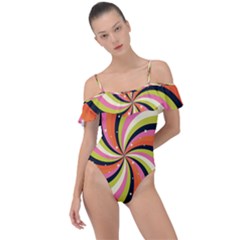 Psychedelic Groovy Orange Frill Detail One Piece Swimsuit by designsbymallika