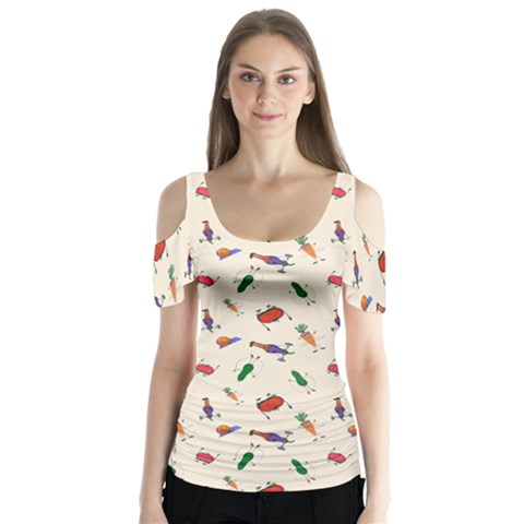 Vegetables Athletes Butterfly Sleeve Cutout Tee  by SychEva