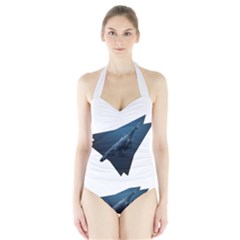 Whales In Deep Ocean Halter Swimsuit by goljakoff
