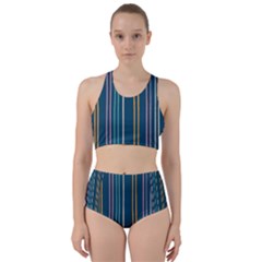 Multicolored Stripes On Blue Racer Back Bikini Set by SychEva