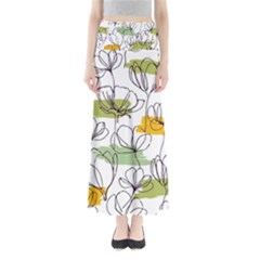 Flower Line Art Color Seamless Pattern Full Length Maxi Skirt
