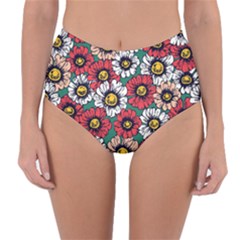 Daisy Colorfull Seamless Pattern Reversible High-waist Bikini Bottoms by Kizuneko