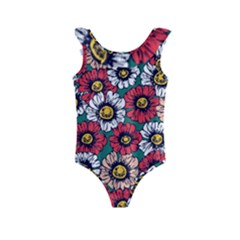 Daisy Colorfull Seamless Pattern Kids  Frill Swimsuit by Kizuneko