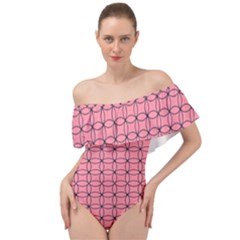 Circles On Pink Off Shoulder Velour Bodysuit  by JustToWear