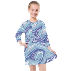 Blue Vivid Marble Pattern 9 Kids  Quarter Sleeve Shirt Dress by goljakoff