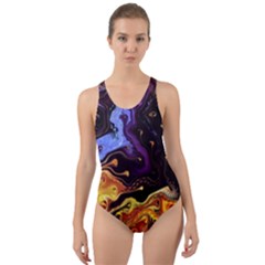 Nebula Starry Night Skies Abstract Art Cut-out Back One Piece Swimsuit by CrypticFragmentsDesign