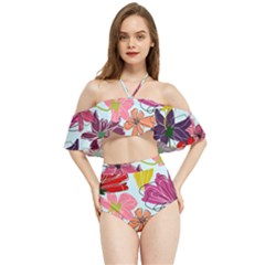 Flower Pattern Halter Flowy Bikini Set  by Galinka