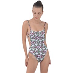 Multicolored Texture Print Pattern Tie Strap One Piece Swimsuit by dflcprintsclothing