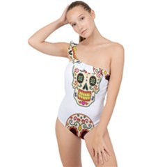 Day Of The Dead Day Of The Dead Frilly One Shoulder Swimsuit by GrowBasket
