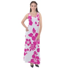 Hibiscus Pattern Pink Sleeveless Velour Maxi Dress by GrowBasket