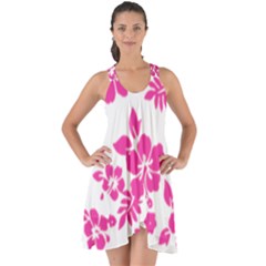 Hibiscus Pattern Pink Show Some Back Chiffon Dress by GrowBasket